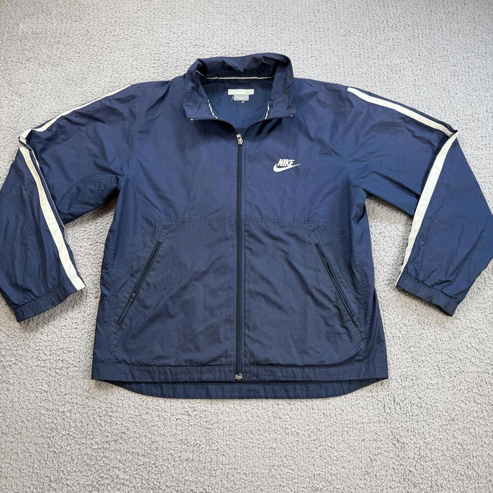 Nike Navy Windbreaker Jacket Mens M Small Swoosh Full Zip Lightweight Athletic